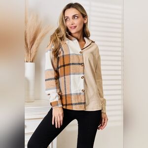 Perfee Plaid Print Dropped Shoulder Shirt